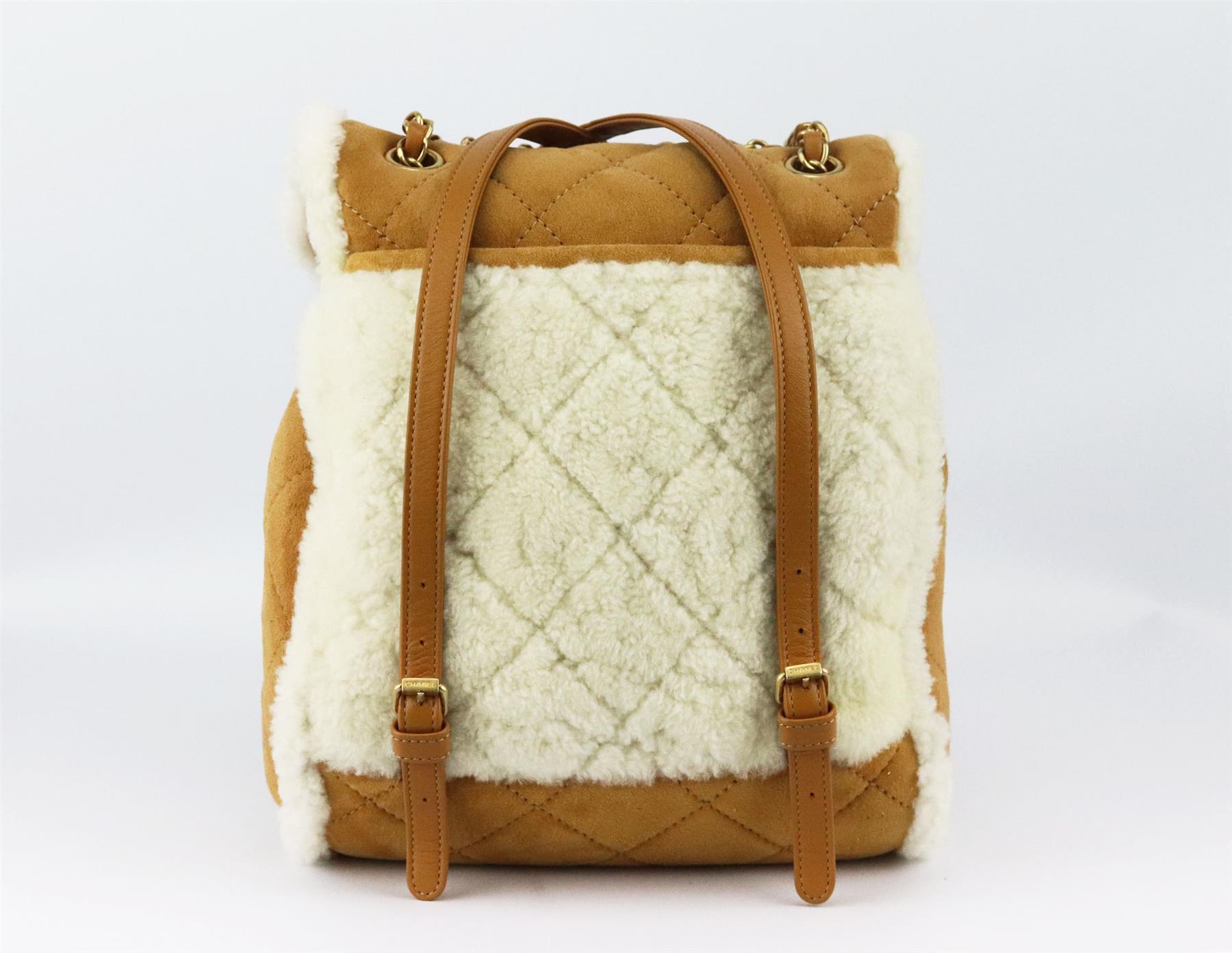 Brown Chanel 2018 Coco Neige Shearling Trimmed Quilted Suede Backpack
