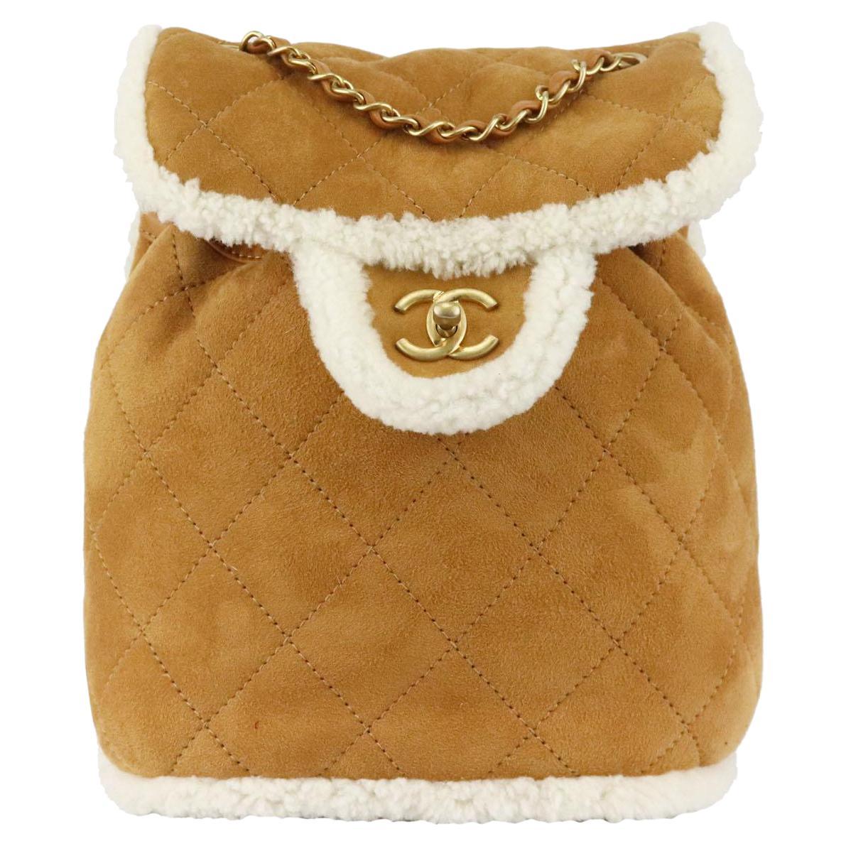 Chanel 2018 Coco Neige Shearling Trimmed Quilted Suede Backpack