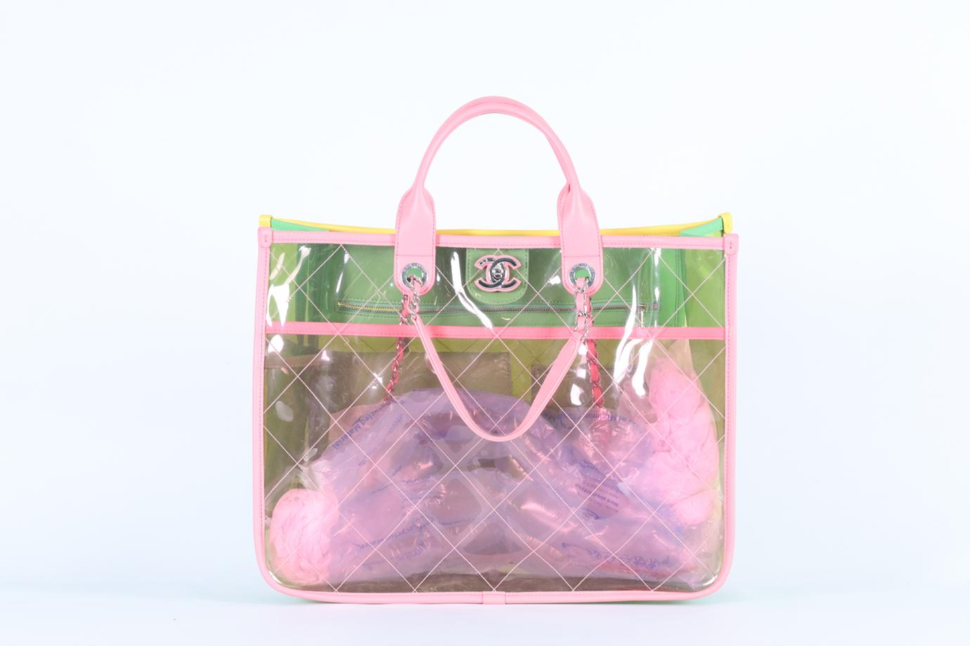 <ul>
<li>Chanel 2018 Coco Splash Quilted Perspex And Leather Tote Bag.</li>
<li>Pink, green and yellow.</li>
<li>Magnetic fastening - Top.</li>
<li>Comes with Authenticity Card.</li>
<li>Does not come with - dustbag or box.</li>
<li><strong>Height:
