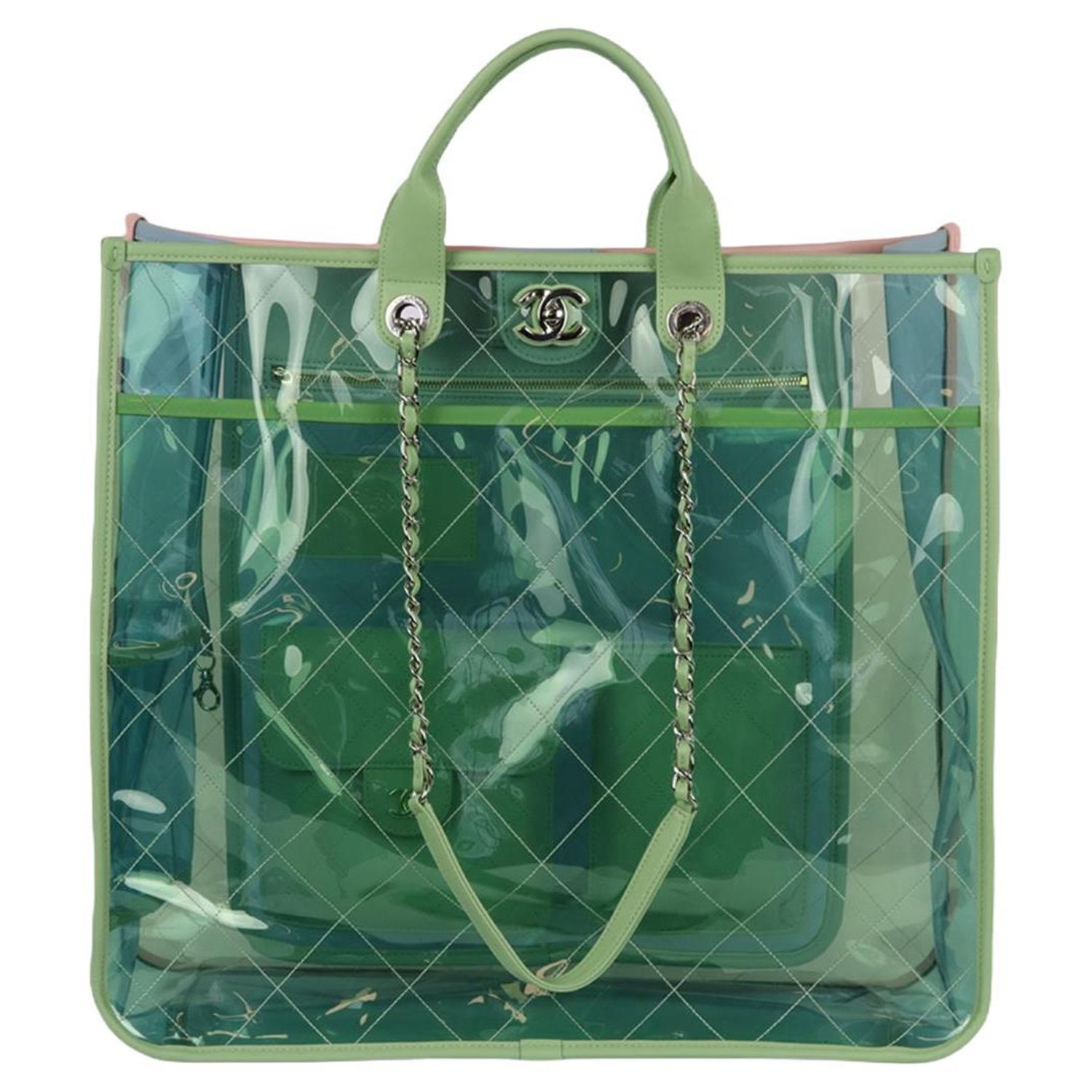 Chanel Shopper PVC Quilted Coco Splash Medium Blue/Green/Pink in Lambskin  with Silver-tone - US