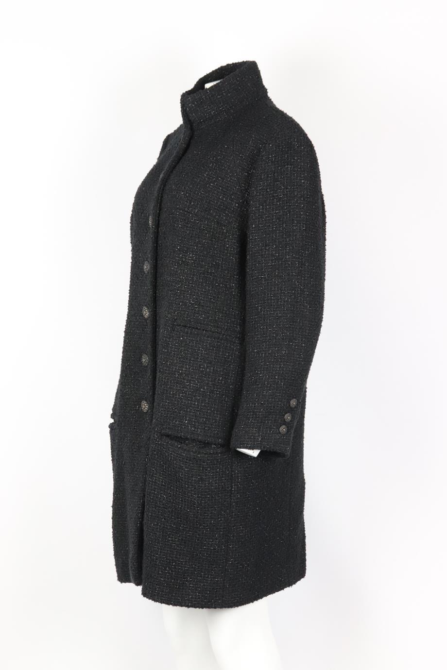 Black Chanel 2018 Cotton And Wool Blend Tweed Coat Fr 50 Uk 22