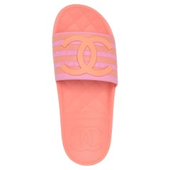 Used Chanel 2018 Cruise Resort Pink Peach Orange Rubber Sandals Slides 41 New in Box