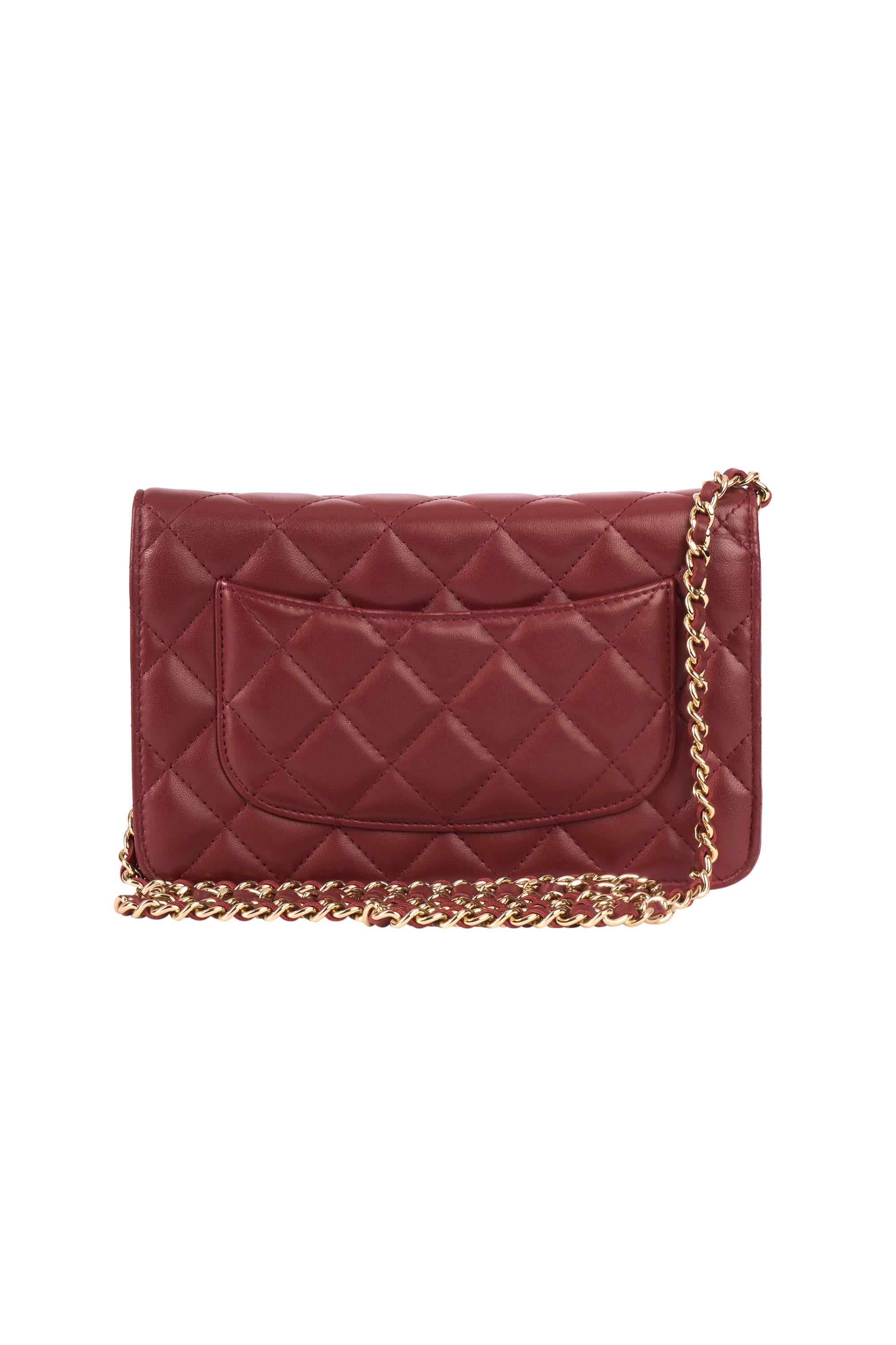 Brown Chanel 2018 Dark Red Lambskin Matelasse Wallet On Chain For Sale