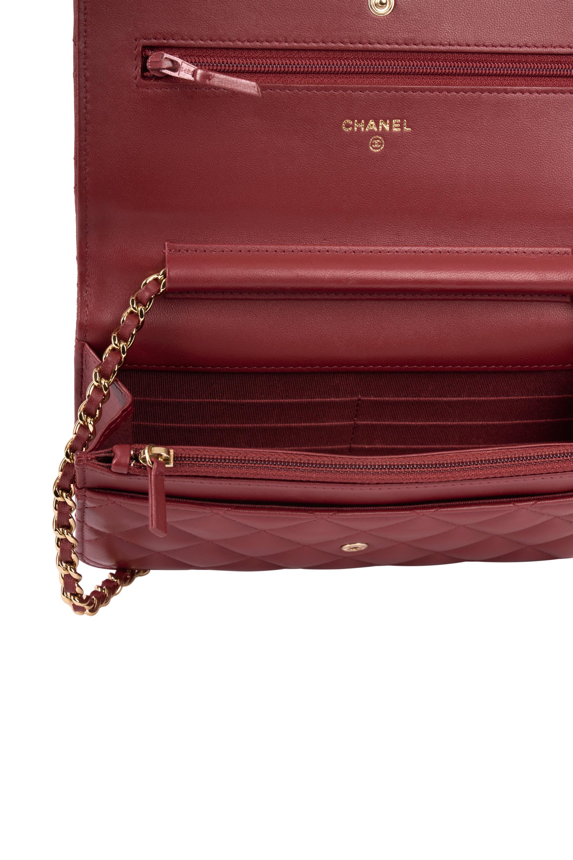 Chanel 2018 Dark Red Lambskin Matelasse Wallet On Chain For Sale 2