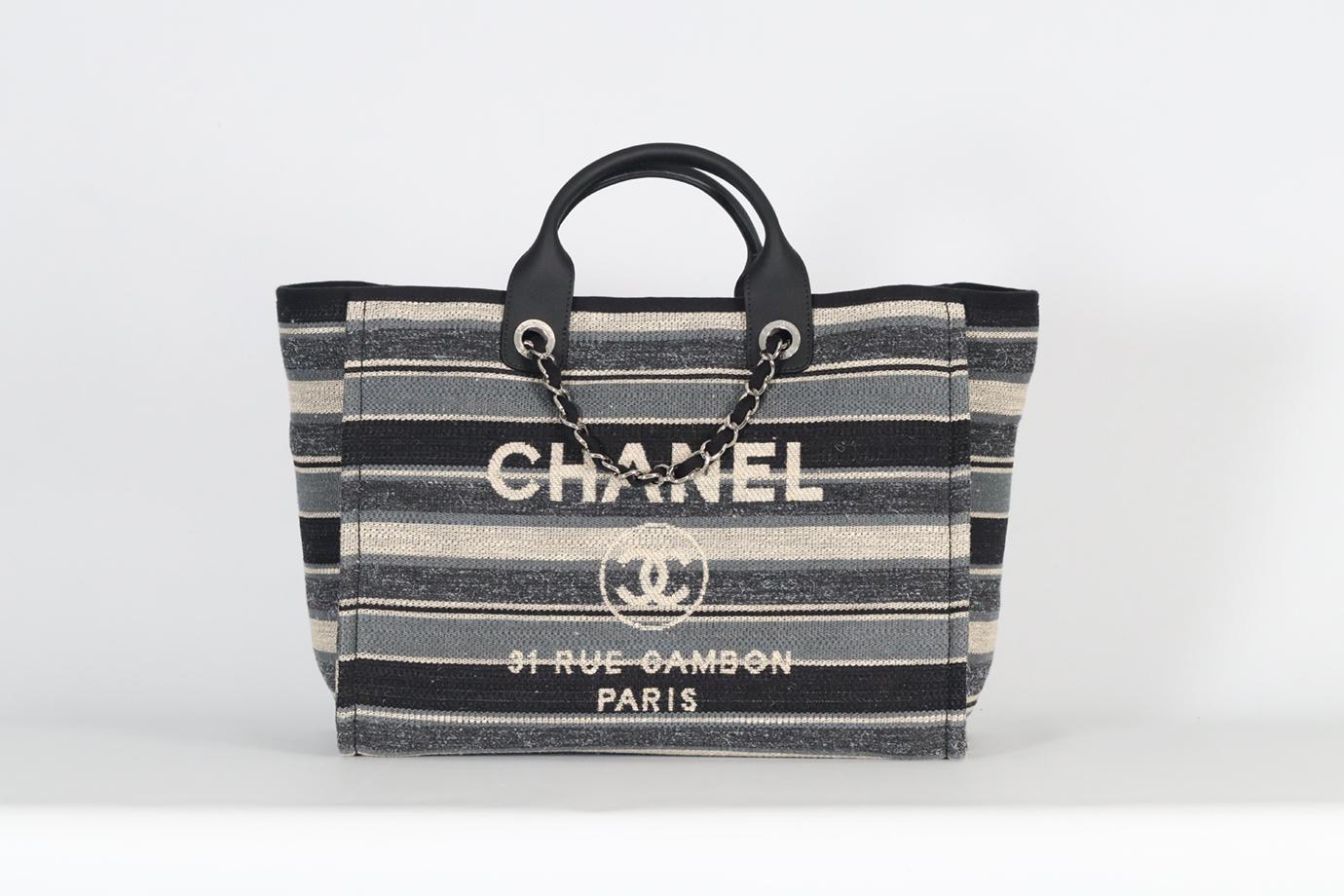 Chanel 2018 Deauville Medium Canvas And Leather Tote Bag.
Grey, black, cream and blue.
Magnetic fastening - Top.
Comes with Authenticity Card.
Does not come with - dustbag or box.
Model: Deauville.
Height: 11.4 in.
Width: 15 in.
Depth: 8 in.
Handle