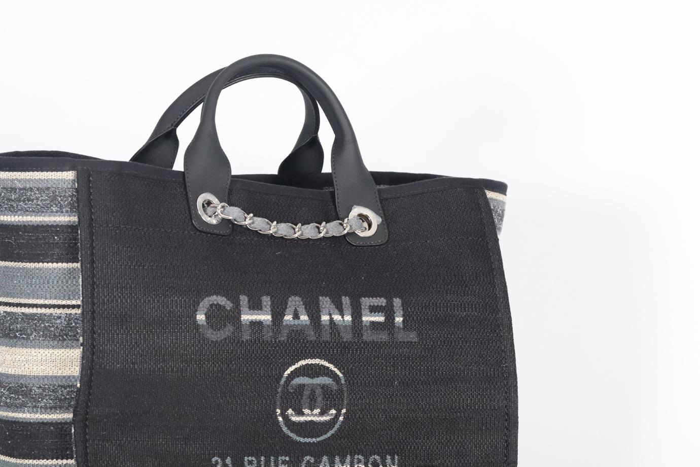Chanel 2018 Deauville Medium Canvas And Leather Tote Bag For Sale 3