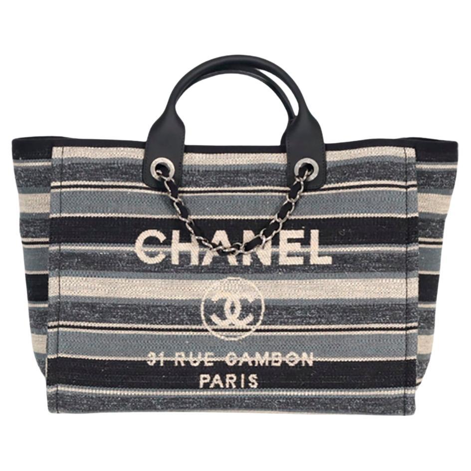 Chanel 2018 Deauville Medium Canvas And Leather Tote Bag For Sale