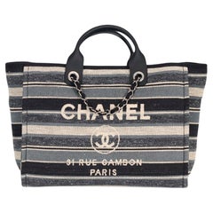 Used Chanel 2018 Deauville Medium Canvas And Leather Tote Bag