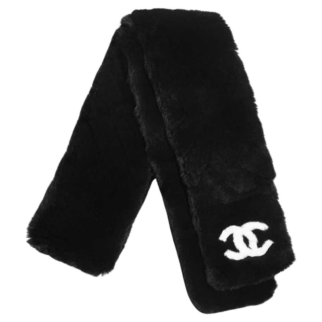 Chanel 2018 Fall CC Iconic Rare Winter Rabbit Fur Stole Scarf For Sale