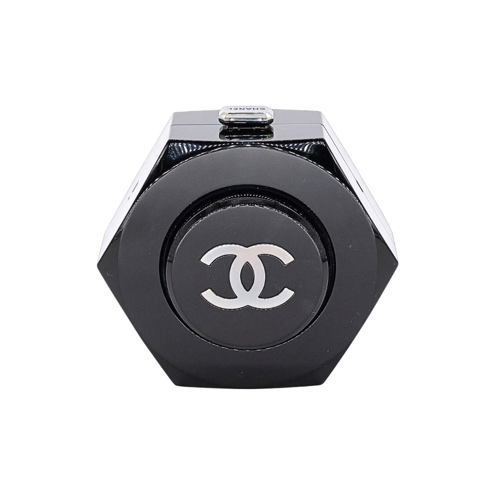 Chanel 2018 Fall/Winter Runway Black Plexiglass Hexnut Minaudiere Bag For Sale
