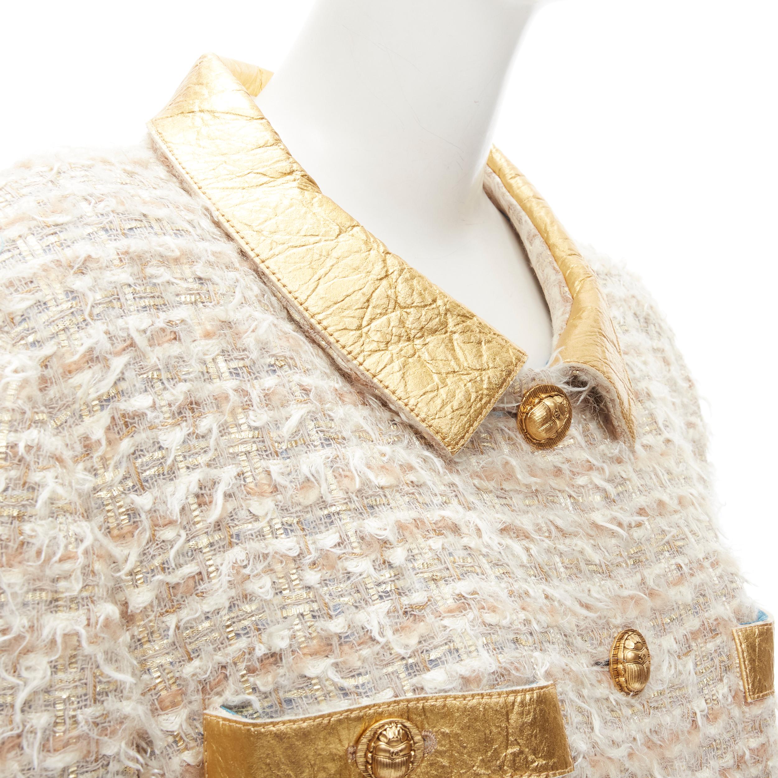 CHANEL 2018 Fantasy Tweed gold pineapple leather Egyptian Scarab jacket FR50 3