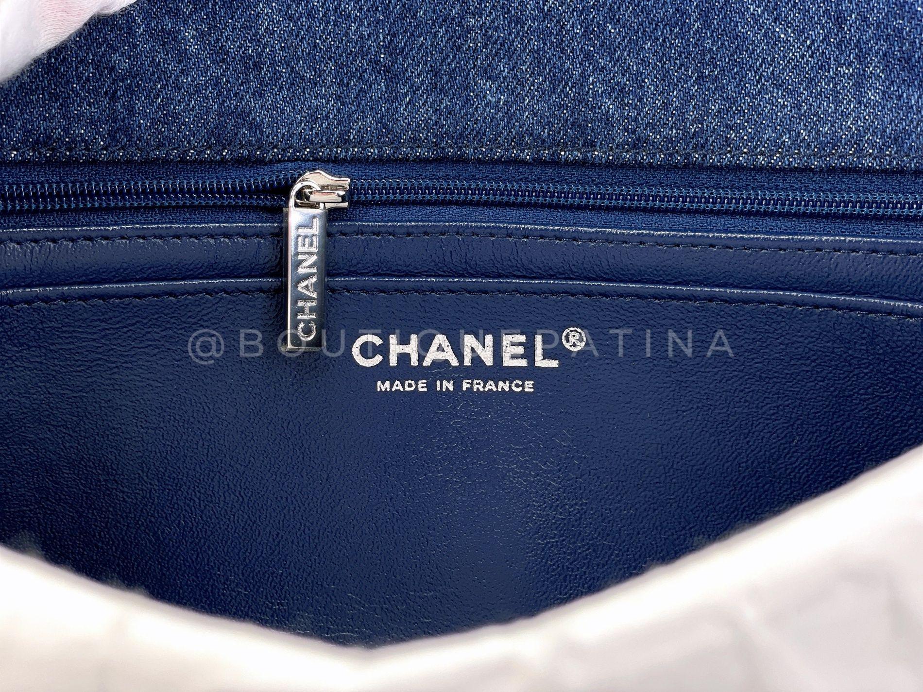Chanel 2018 Framed Denim Medium Classic Flap Bag SHW 67966 For Sale 7