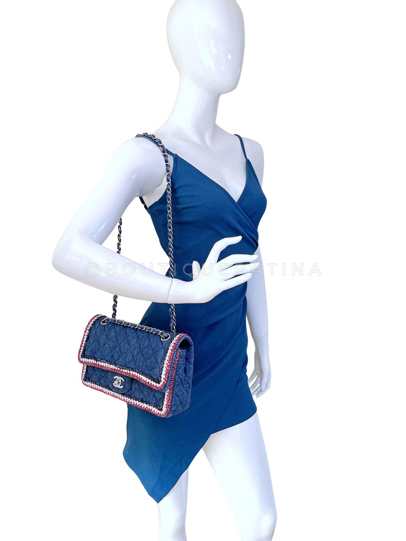Chanel 2018 Framed Denim Medium Classic Flap Bag SHW 67966 For Sale 11