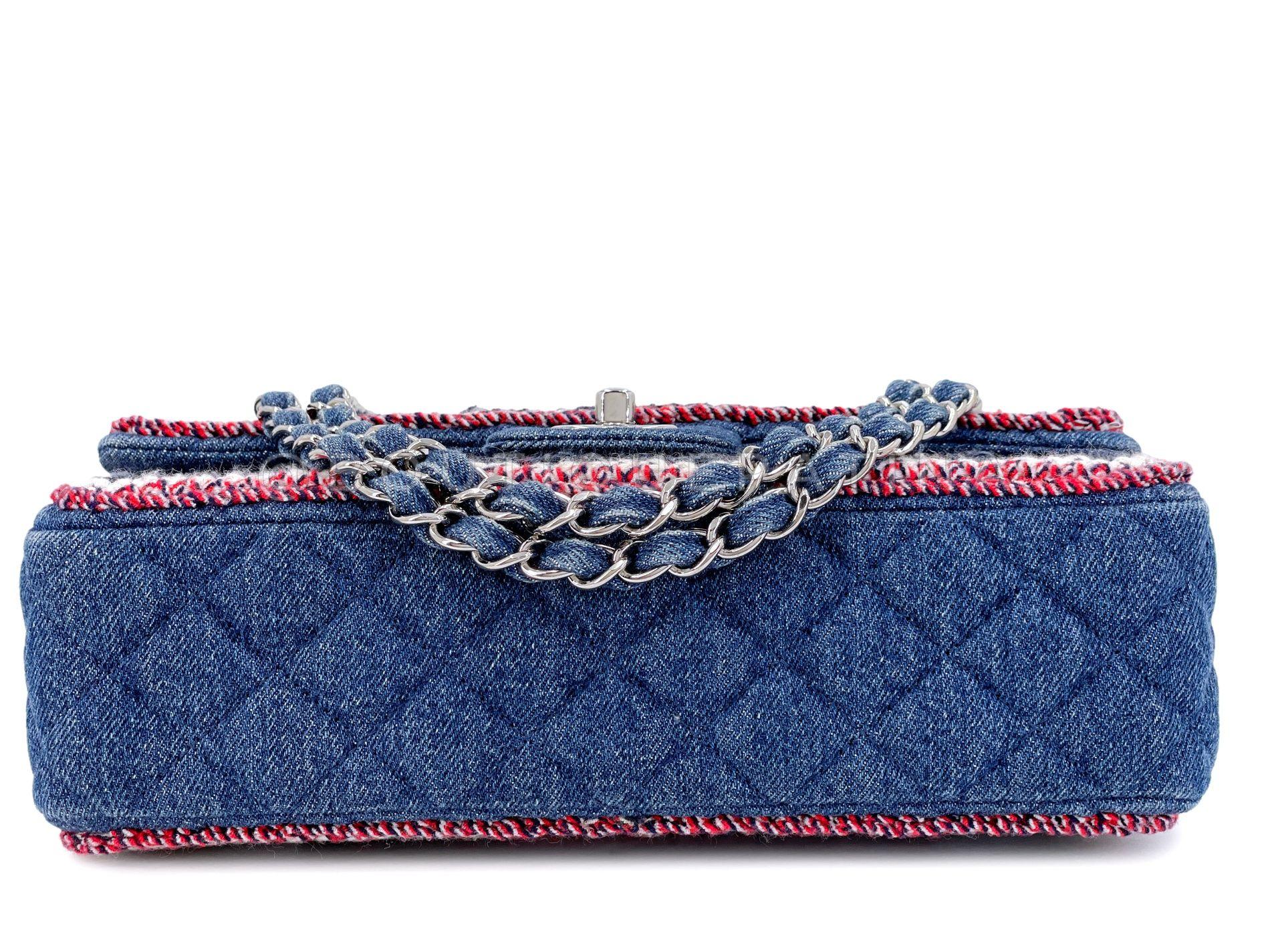 Chanel 2018 Framed Denim Medium Classic Flap Bag SHW 67966 For Sale 2
