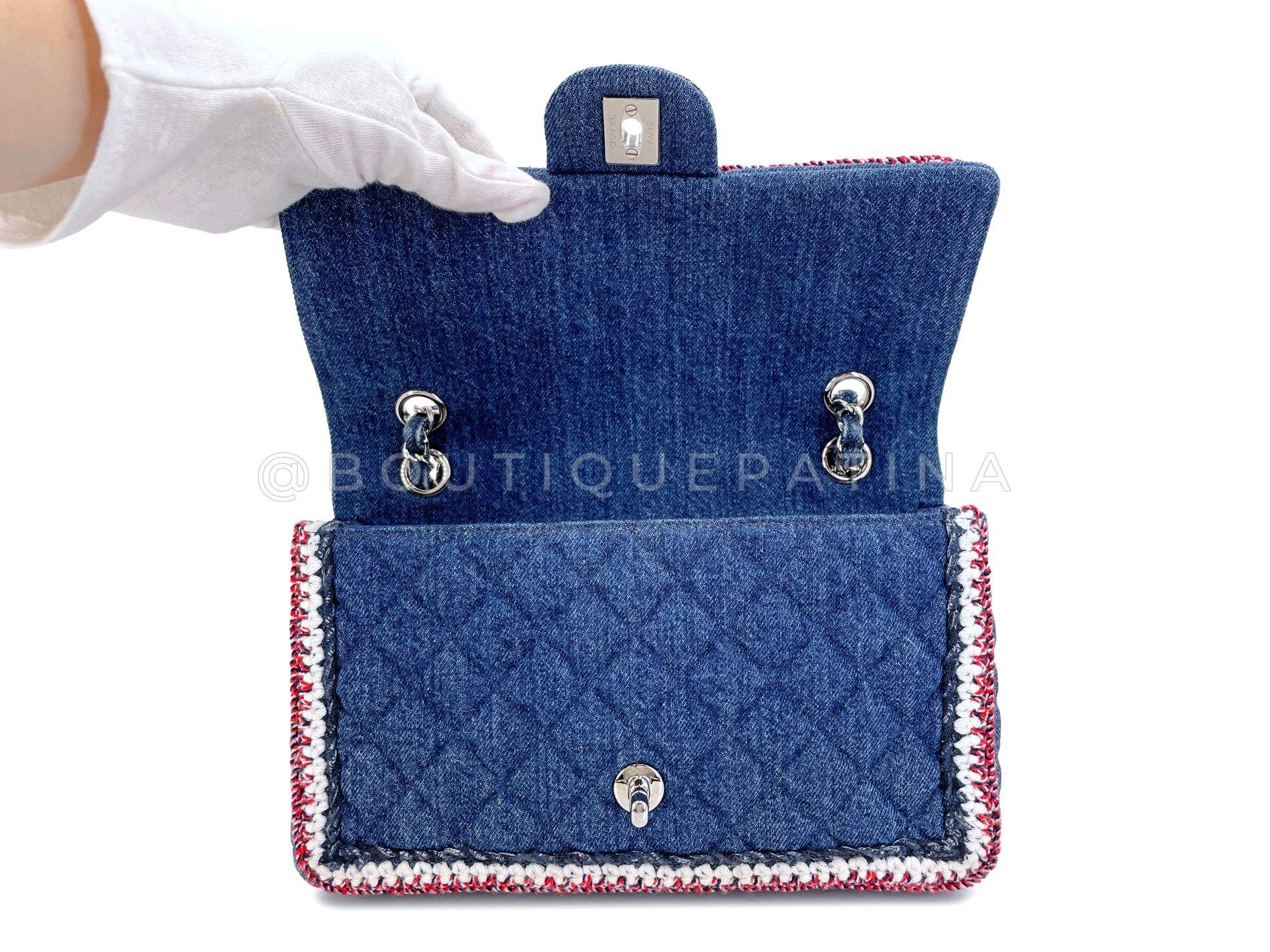 Chanel 2018 Framed Denim Medium Classic Flap Bag SHW 67966 For Sale 5