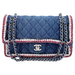 Chanel 2018 Framed Denim Medium Classic Flap Bag SHW 67966