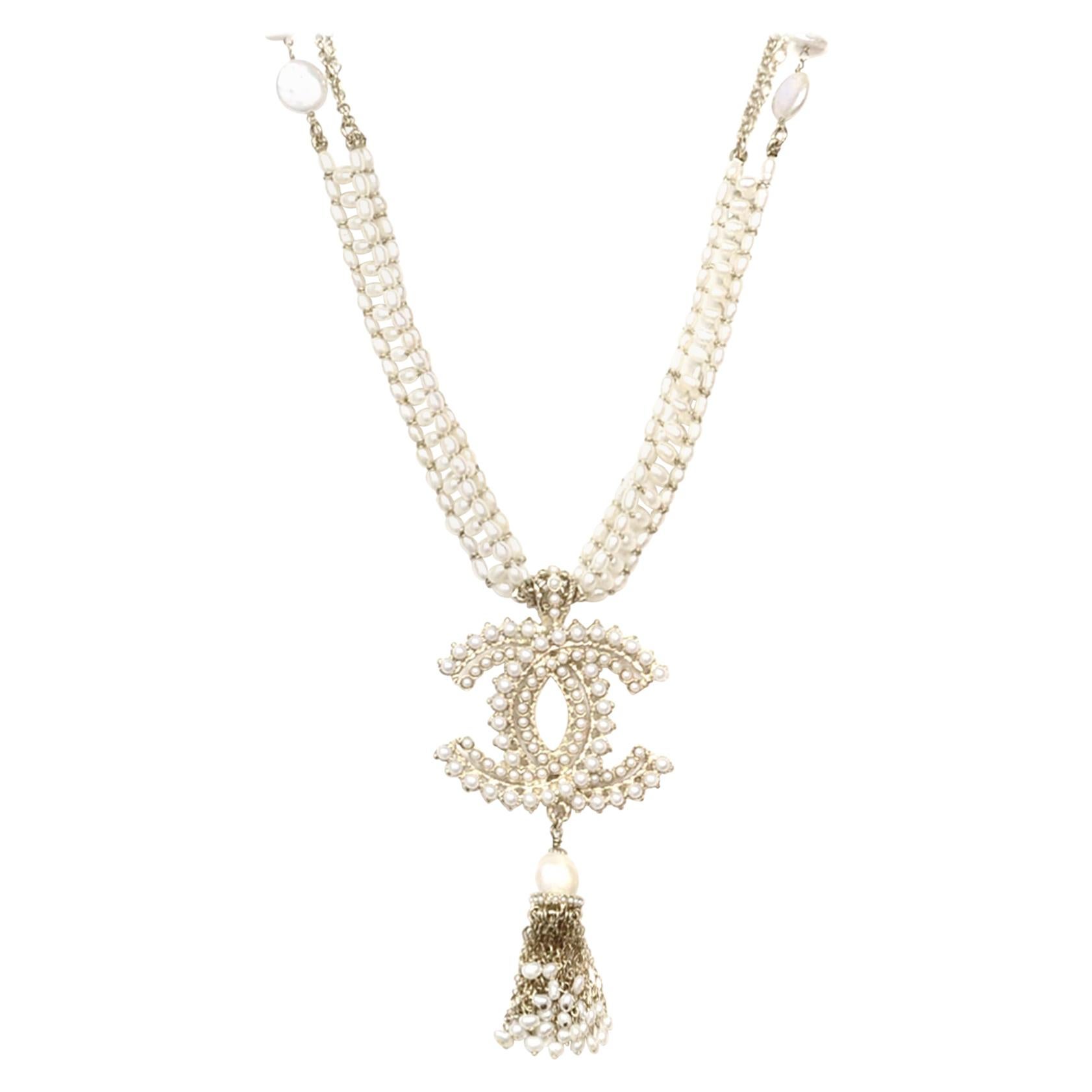 Chanel 2018 Fresh Water Pearl CC Tassel Adjustable Necklace rt. $2, 675