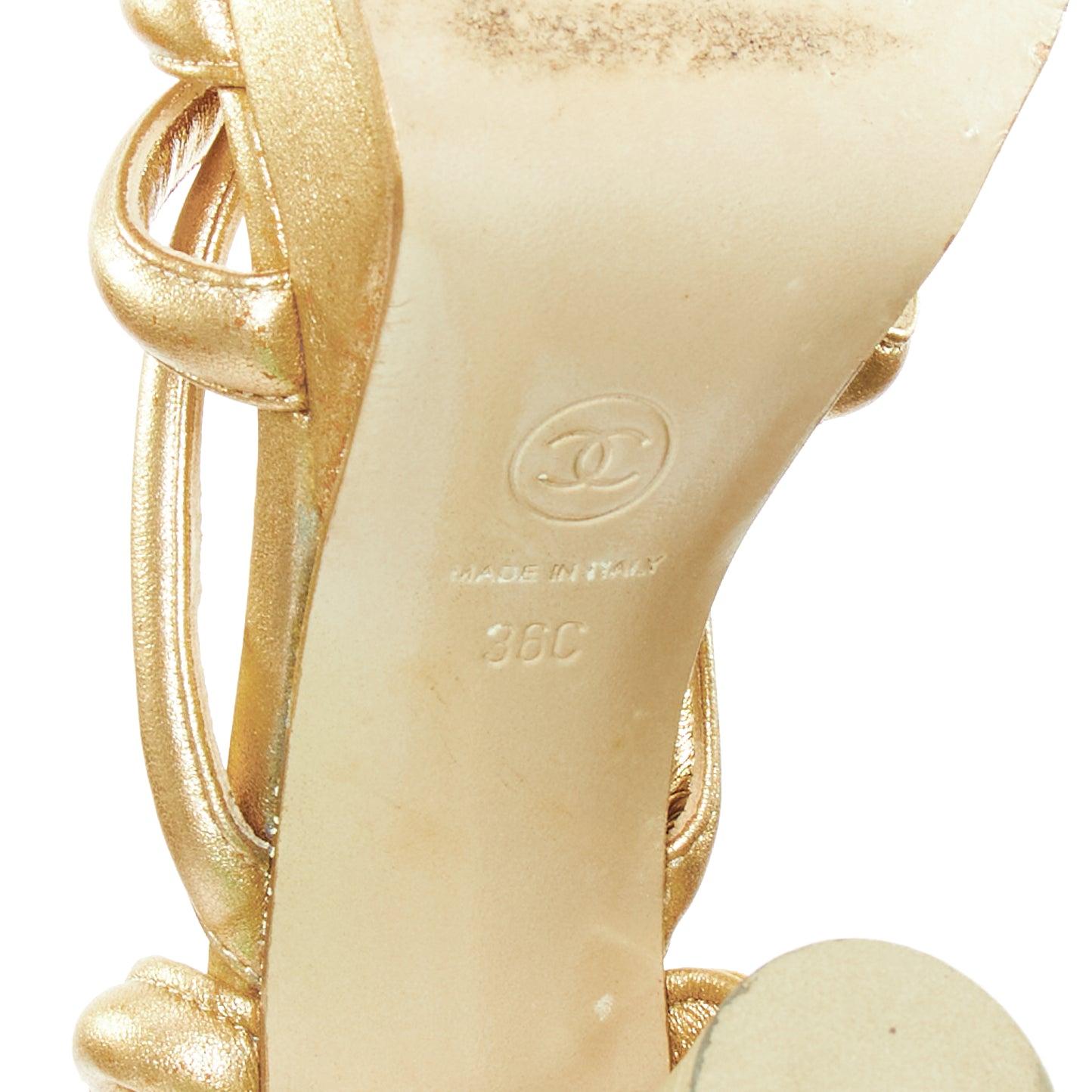 CHANEL 2018 gold Leder römische Säulen architektonische Gladiatorensandalen EU36 im Angebot 5