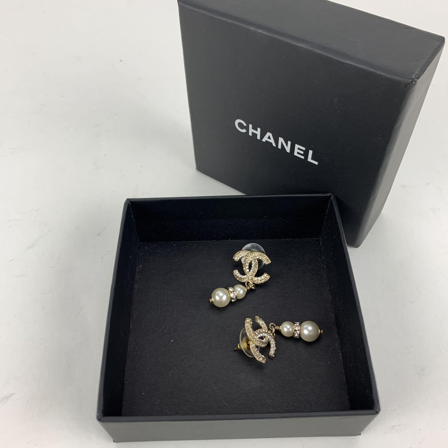 Chanel 2018 Gold Metal CC Logo Screw Back Dangle Earrings 2