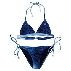 Chanel 2018 Gradient Blue Coco Mark Two-Piece Bikini Set