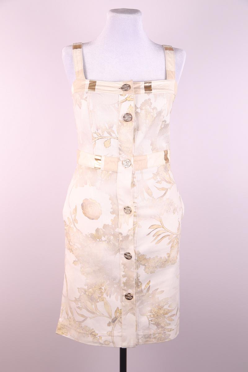 Beige Chanel 2018 Greece Gold Leather White Denim Mini Dress For Sale