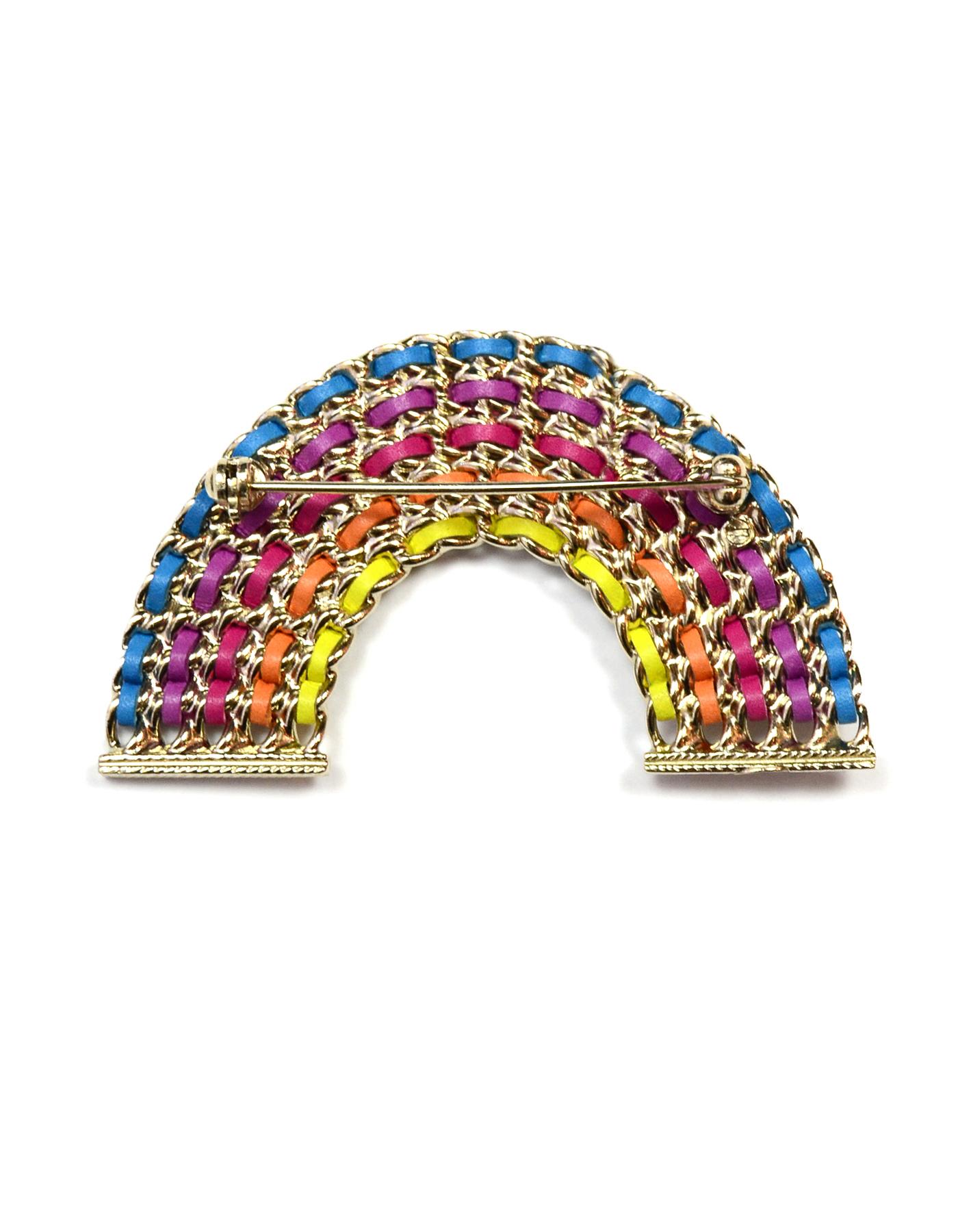 Chanel 2018 Leather Laced Chain Rainbow CC Brooch Pin w. Box & Pouch In Good Condition In New York, NY
