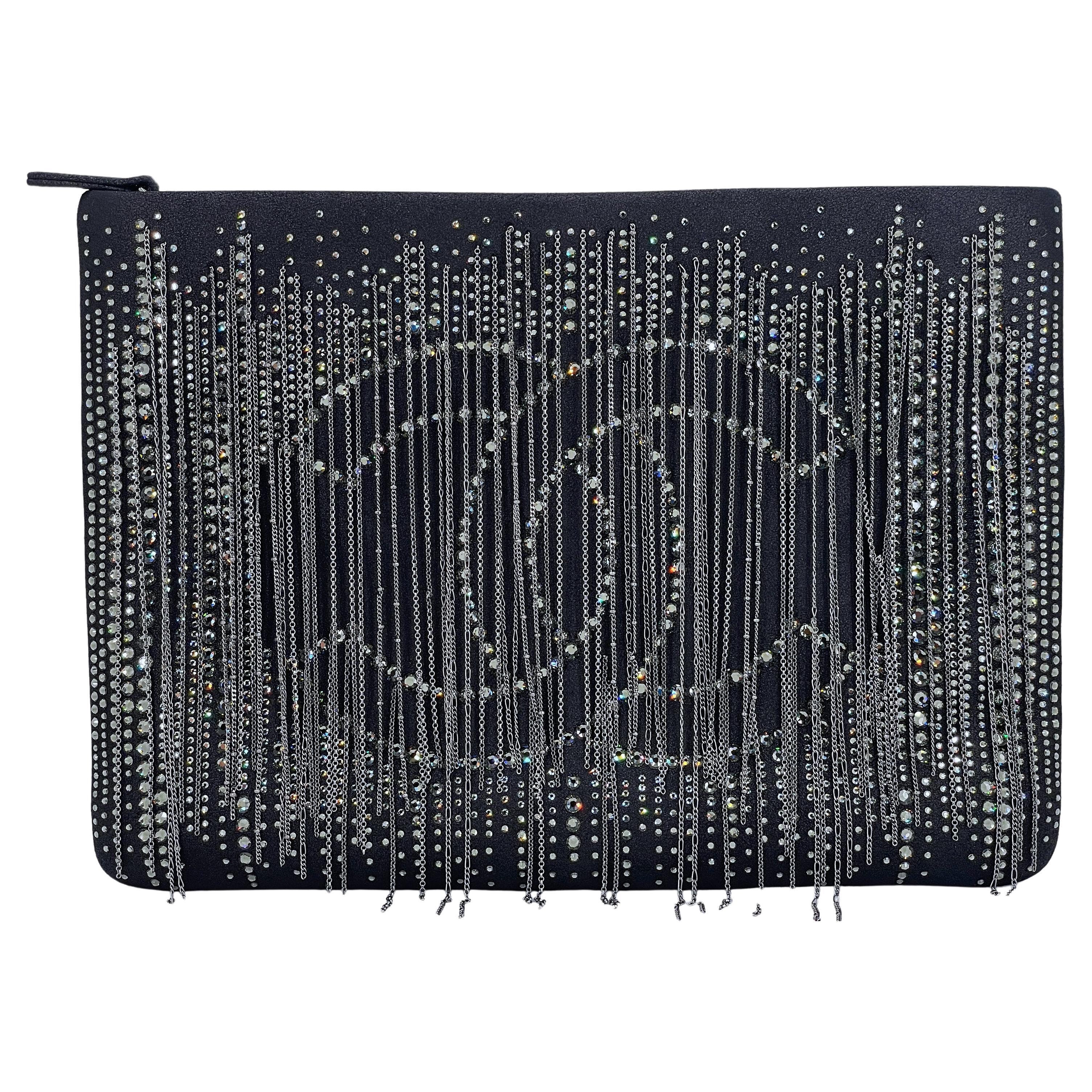 Chanel 2018 Limited Dripping Chains Crystal Logo O Case Clutch Bag 67178 For Sale