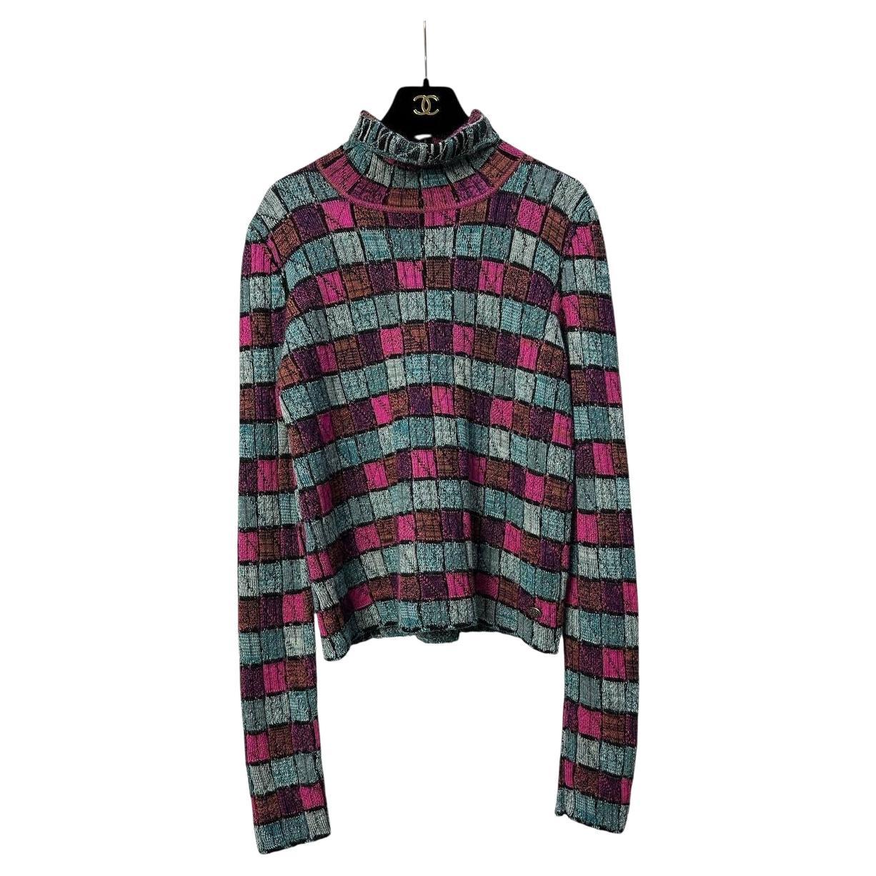 Chanel 2018 Paris-Hamburg Bleu Pull à col roulé rayé Sz.38 en vente