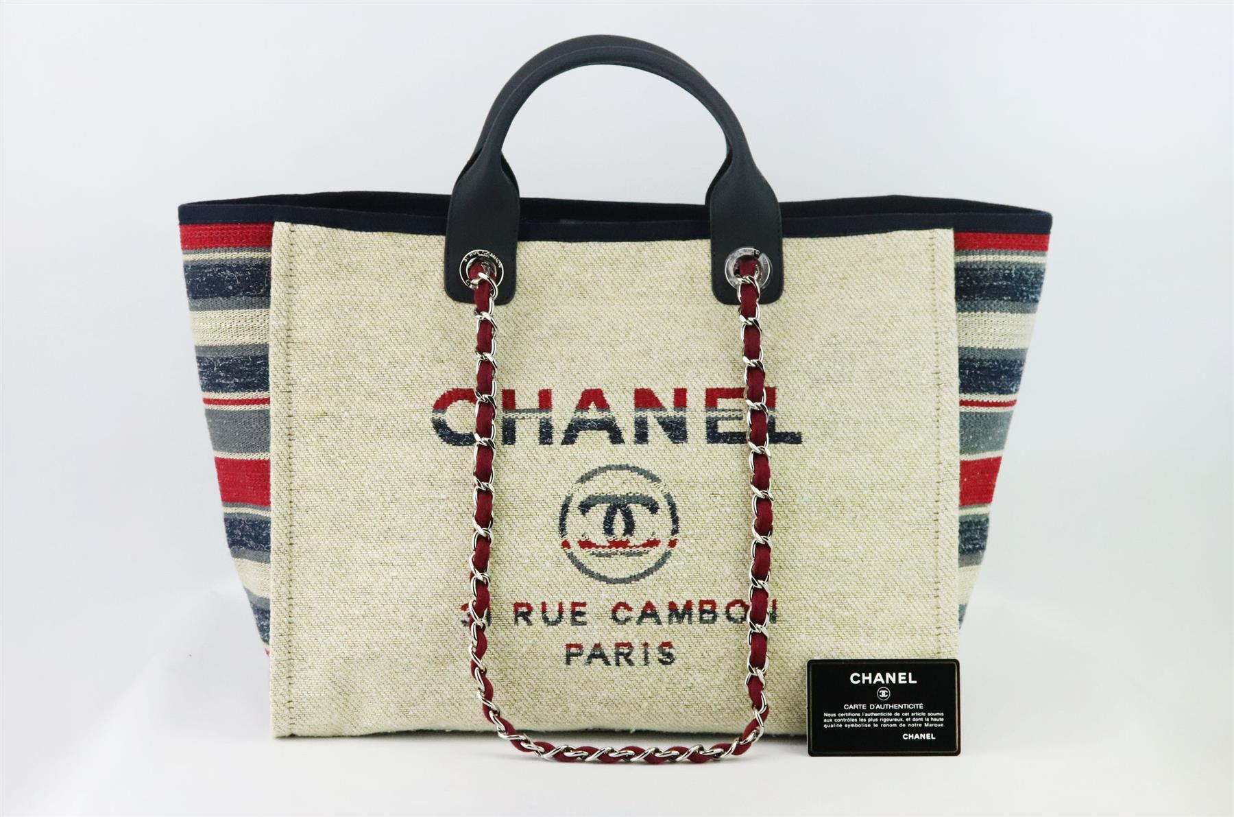 Beige Chanel 2018 Paris-Hamburg Medium Deaville Leather and Canvas Tote Bag 