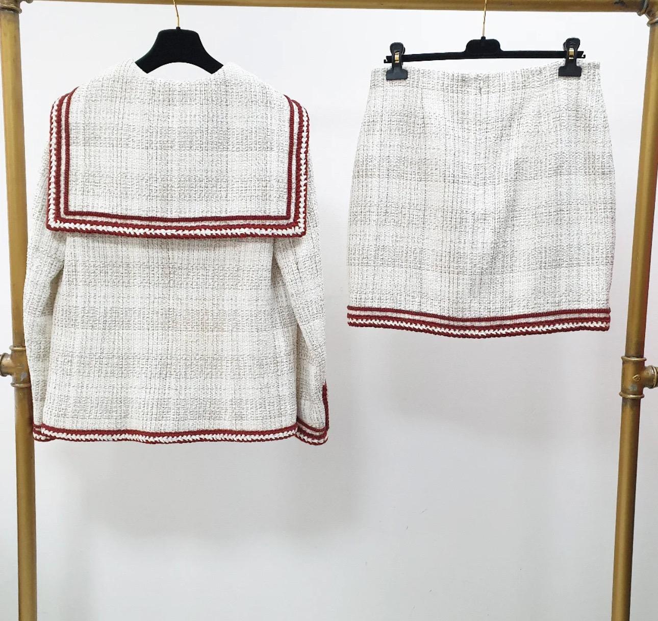 Chanel 2018 París Hamburgo Falda Marinero Chaqueta Traje Conjunto Sz 44 Gris