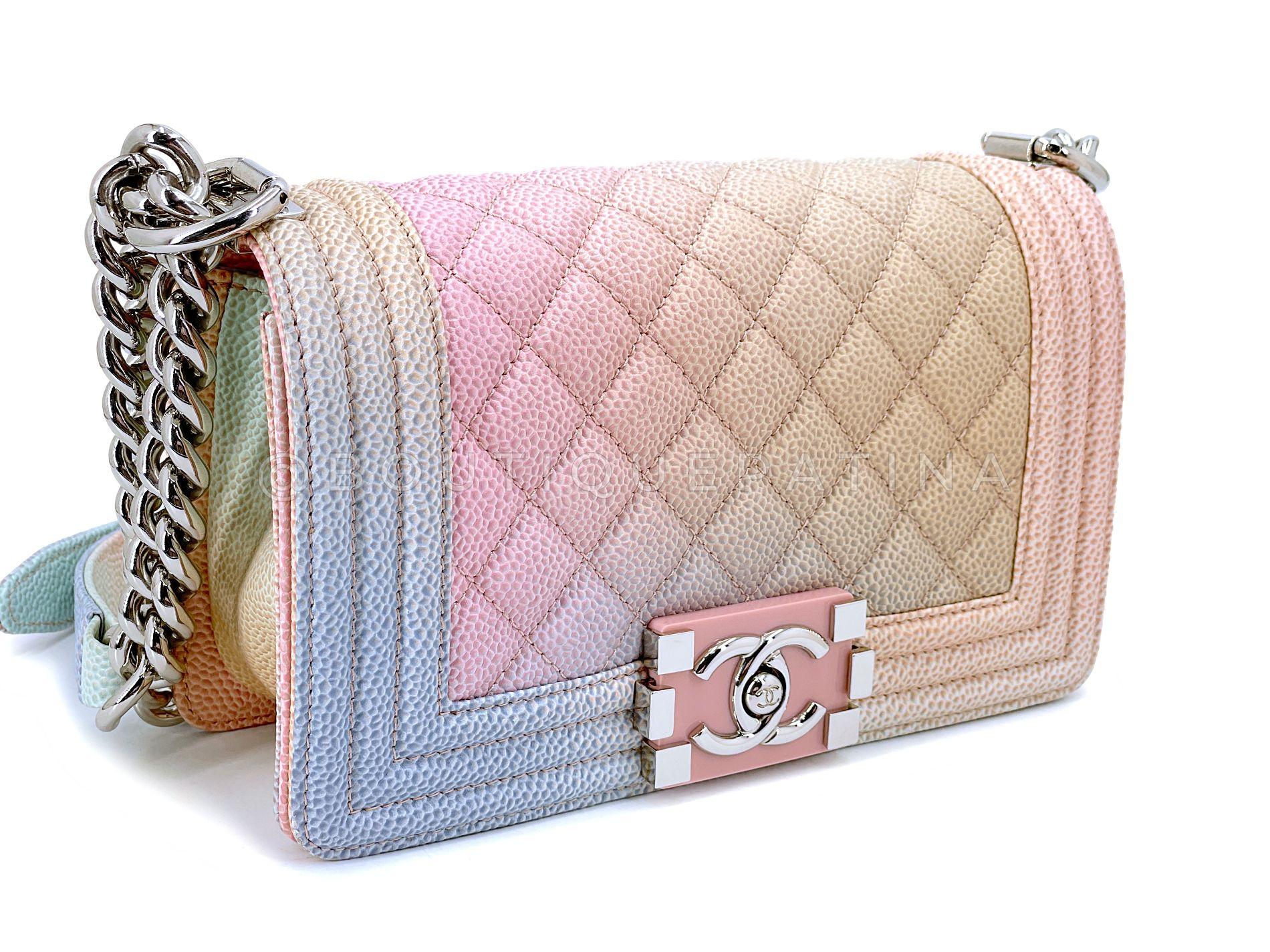 Gray Chanel 2018 Pastel Rainbow Caviar Small Boy Flap Bag SHW 68414