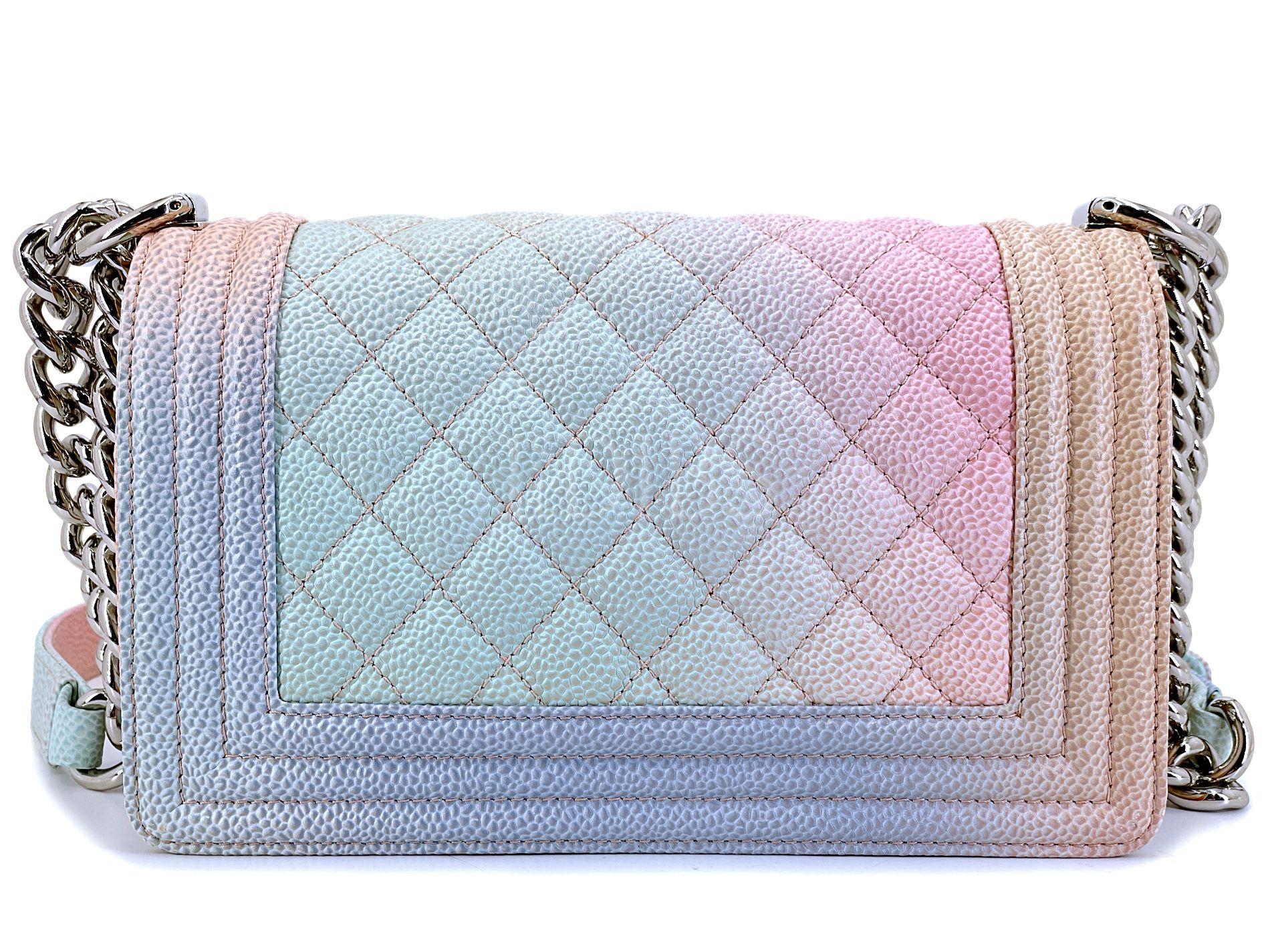 Chanel 2018 Pastel Rainbow Caviar Small Boy Flap Bag SHW 68414