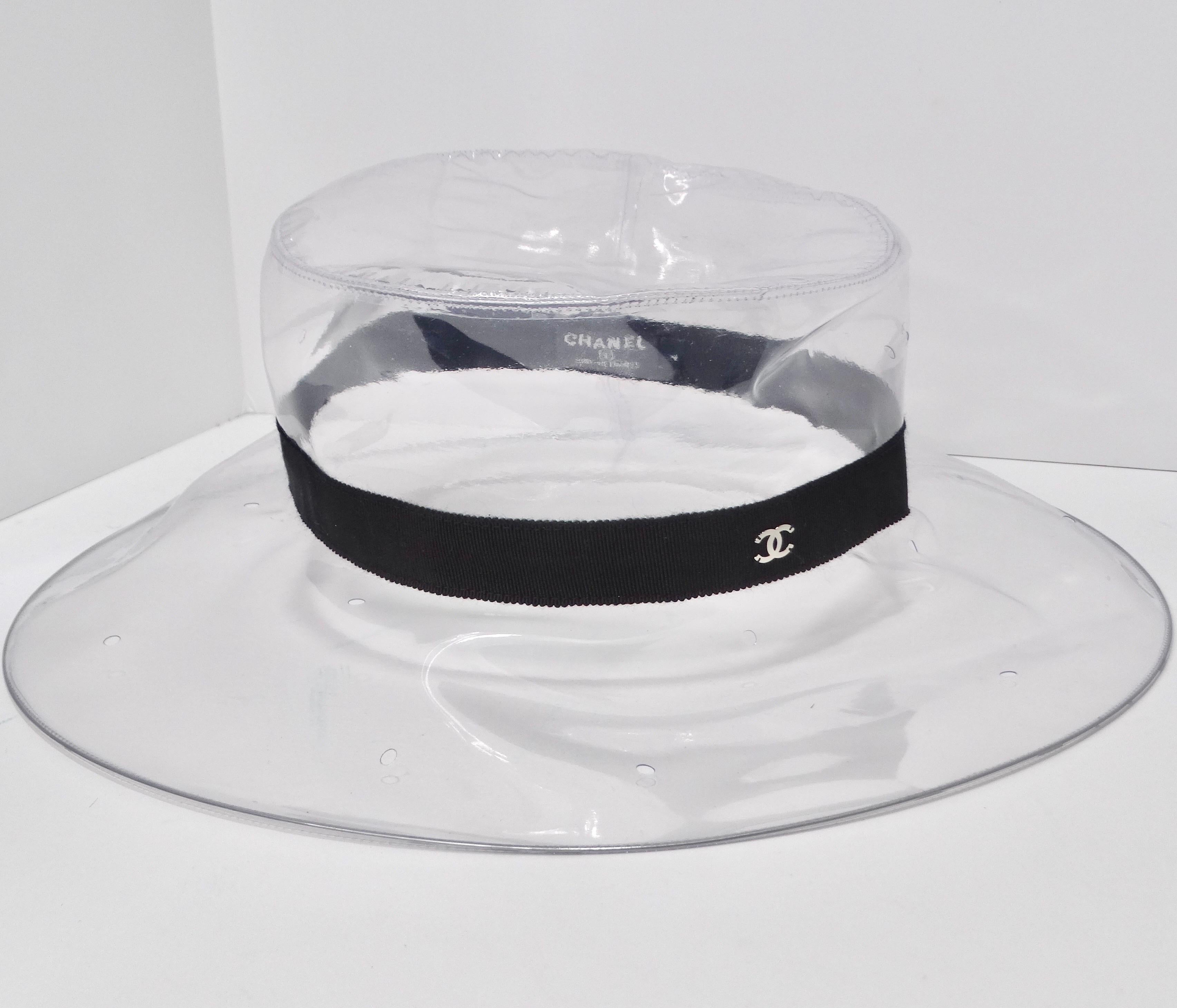 Gray Chanel 2018 PVC Vinyl CC Cloche Transparent Hat For Sale