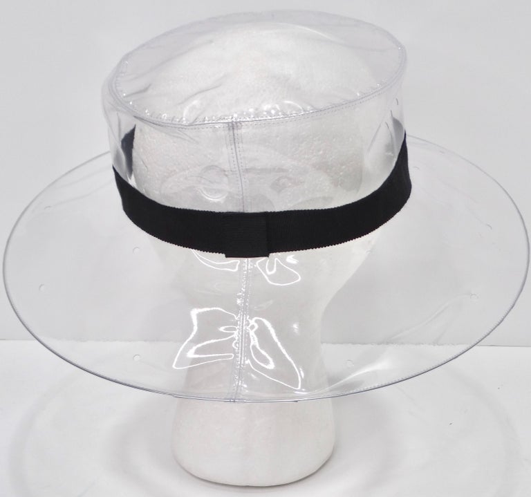 Chanel Runway CC Clear Rain PVC Clear Vinyl Wide-Brim Hat with Ivory Band How to wear this season main image 2