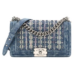 Chanel 2018 Seltene Denim Medium Classic Boy Flap Pastel Mint Lila Rosa Tweed Tasche