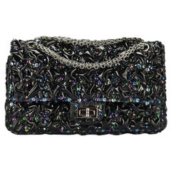 Chanel 2018 Reissue 2,55 Medium Umhängetasche aus Lackleder mit doppelter Klappe und Paillettenbesatz