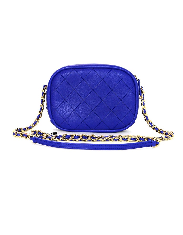 Chanel 2018 Royal Blue Leather Quilted CC Camera Crossbody Bag w. Receipt For Sale at 1stdibs