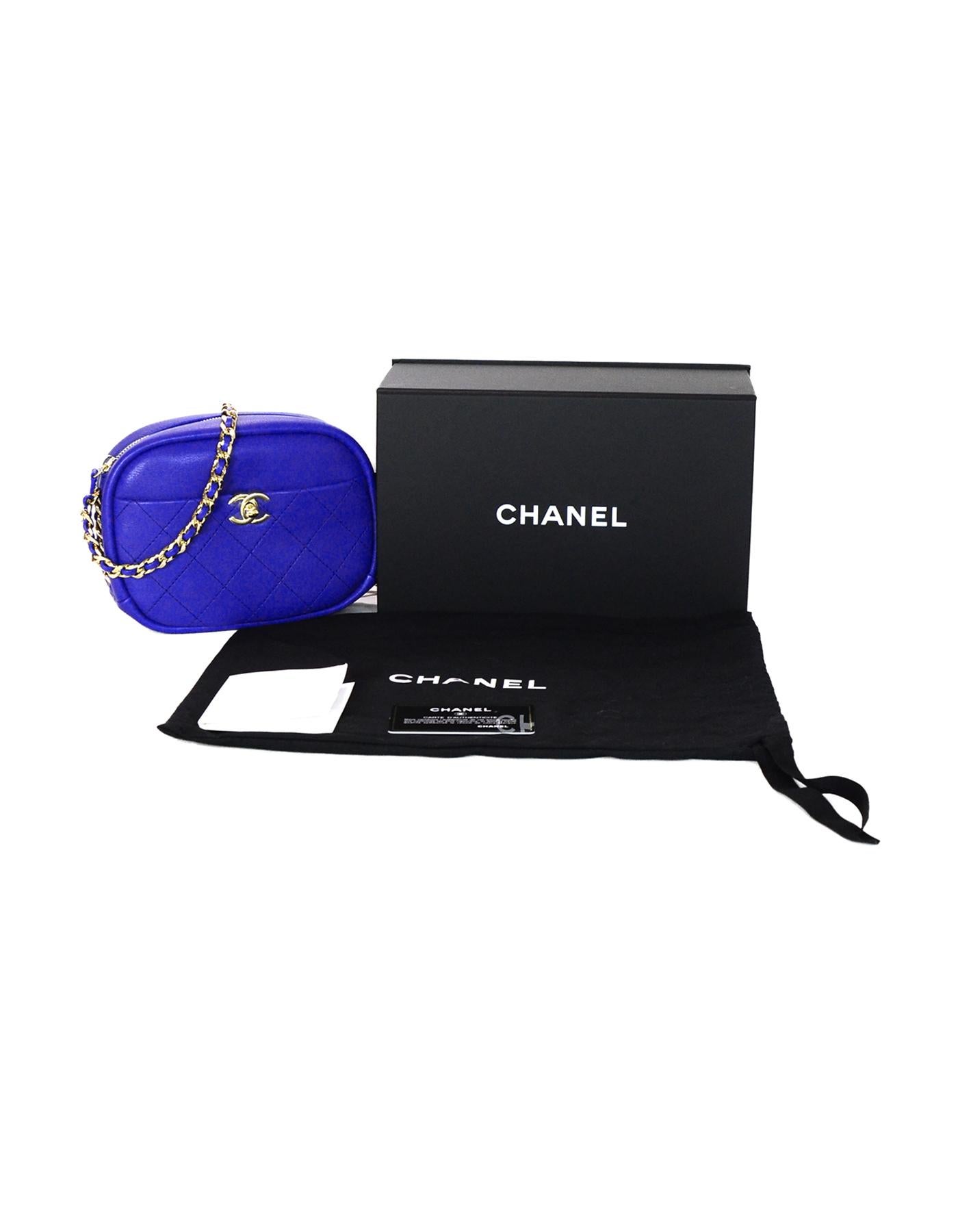 Chanel 2018 Royal Blue Leather Quilted CC Camera Crossbody Bag w. Receipt 2