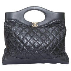 CHANEL 2018 Runway 31 large black crumpled calfskin gold hardware open tote bag
