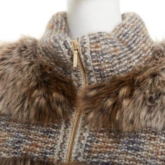 CHANEL 2018: chaqueta bomber con cremallera de la colección de pasarela, de punto de tweed con toques de piel sintética, talla FR38 M