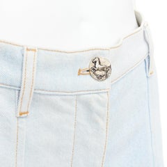 CHANEL 2018 Runway light blue washed denim horse buttons shorts FR34 XS