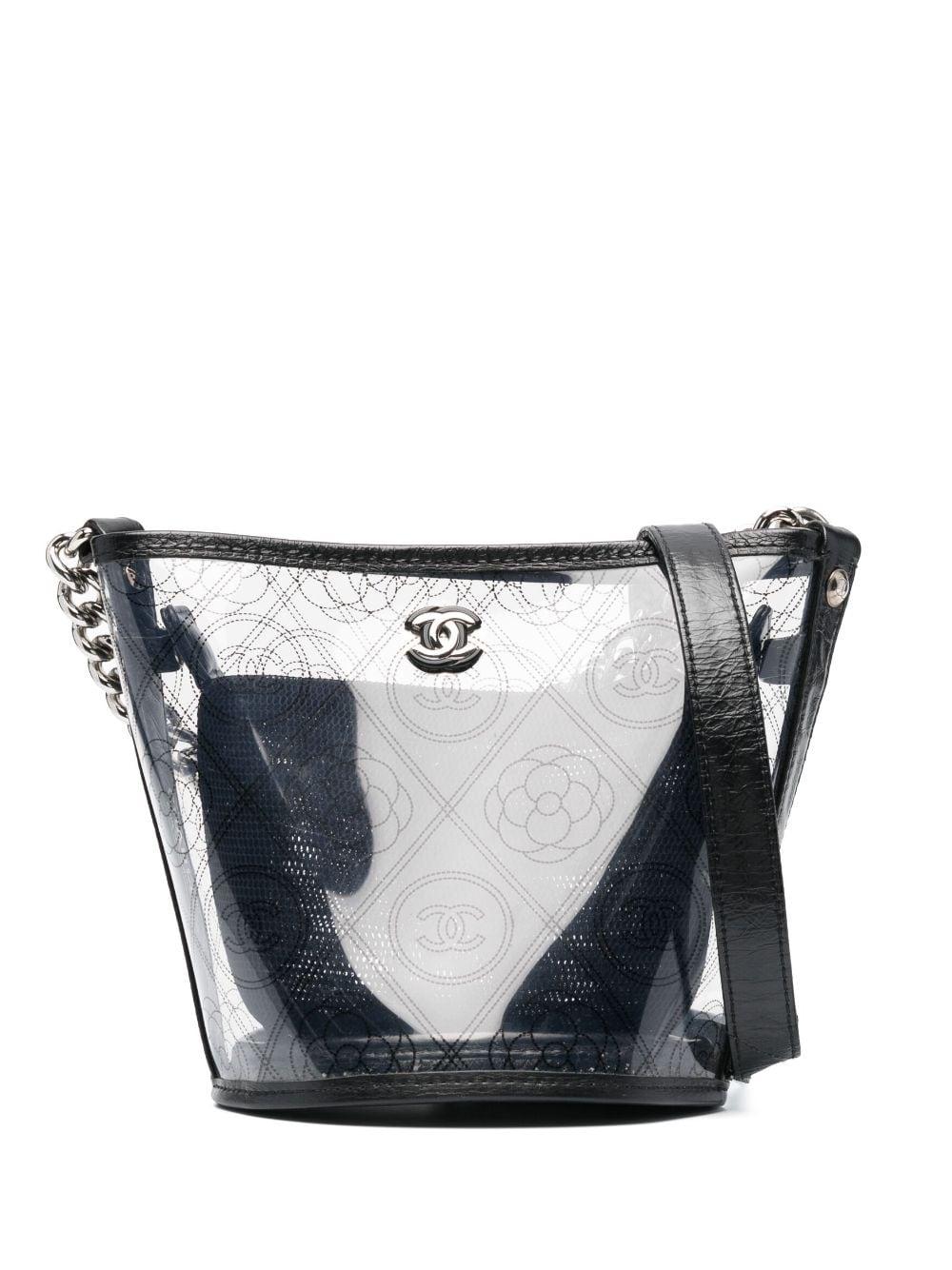 Women's or Men's Chanel 2018 Spring Summer Transparent Clear PVC Camellia Small Mini Bucket Bag  For Sale