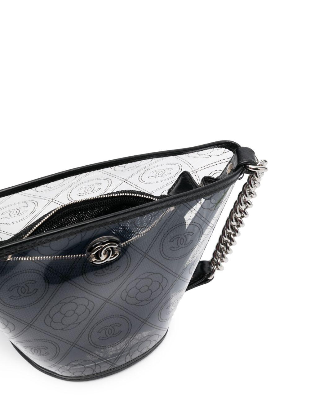 Chanel 2018 Spring Summer Transparent Clear PVC Camellia Small Mini Bucket Bag  For Sale 4