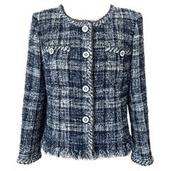 Chanel Pre-owned 2000 off-centre Fastening Tweed Jacket - Blue