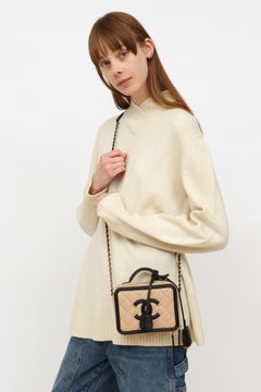 Chanel 2018 Tan & Schwarz Kaviar Filigran Vanity Case kleine Tasche