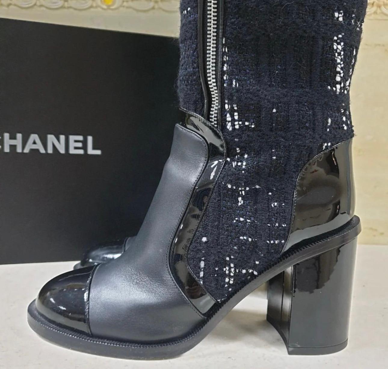 Chanel tweed top boots 2018