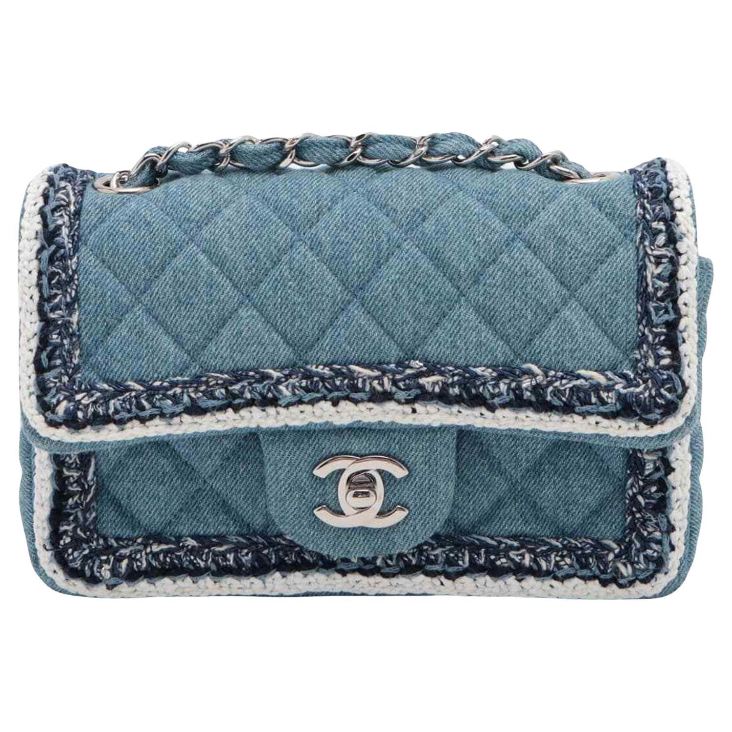 Chanel 2018 Blue Denim Quilted Small Gabrielle Clutch with Chain Crossbody  Bag For Sale at 1stDibs