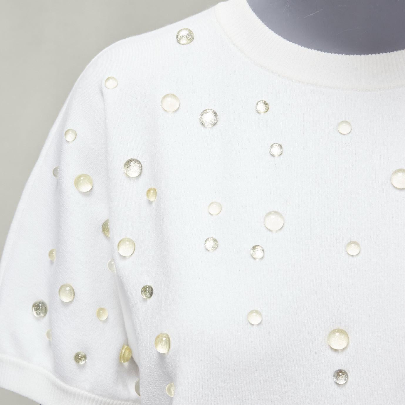CHANEL 2018 water drop embellished cotton short sleeve pullover sweater FR36 For Sale 4
