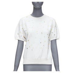 CHANEL 2018 water drop embellished cotton short sleeve pullover sweater FR36