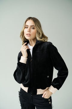 Chanel 2018 Women's Zipped Bomber Jacket Velvet sports chic